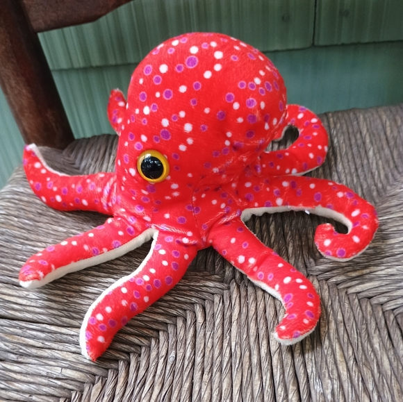 Plush Wild Republic Octopus Orange polkadot Hug'ems mini Stuffed Animal 7" Plush - Picture 5 of 11